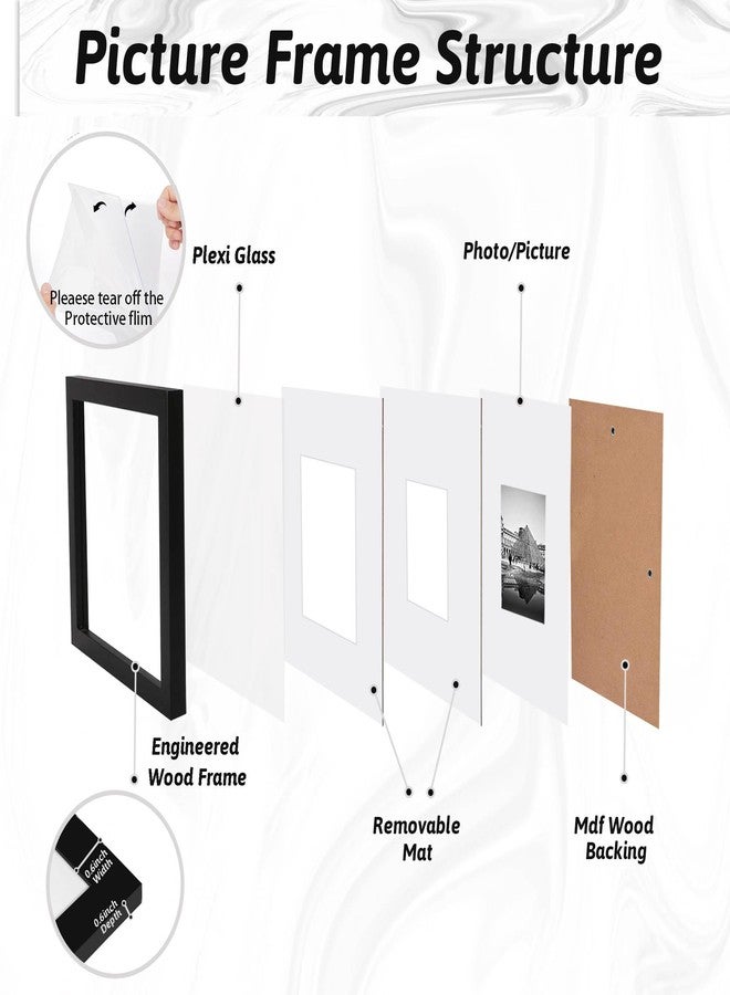 YCCXBW 8x10 Picture Frame, Display Photo 5x7 and 4x6 With Mat or 8x10 Without Mat Picture Frame Covered by Plexiglass Engineered Wood Frame For Table Top and Wall Mounting (Black, 8X10 MDF) - Image 2